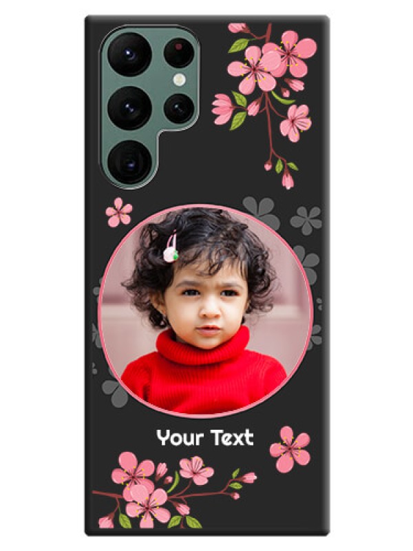 Custom Round Image with Pink Color Floral Design on Photo on Space Black Soft Matte Back Cover - Galaxy S22 Ultra 5G