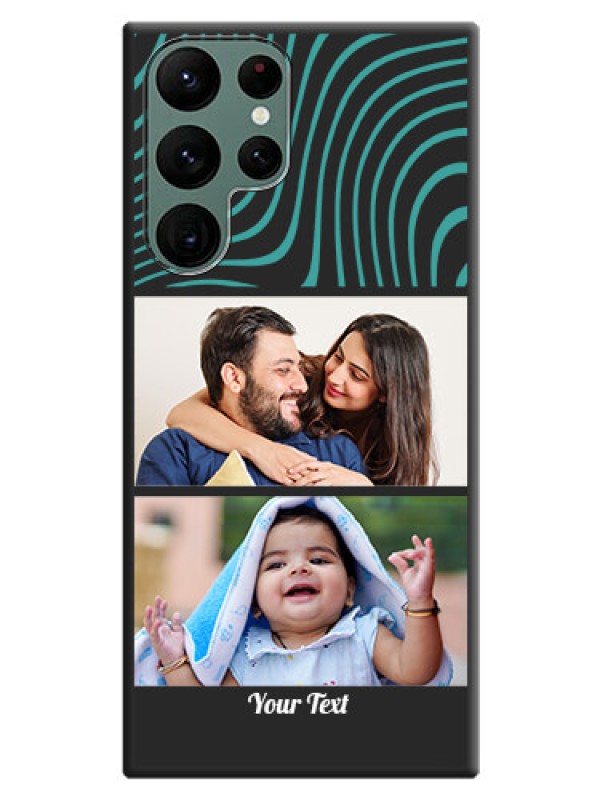Custom Wave Pattern with 2 Image Holder on Space Black Personalized Soft Matte Phone Covers - Galaxy S22 Ultra 5G