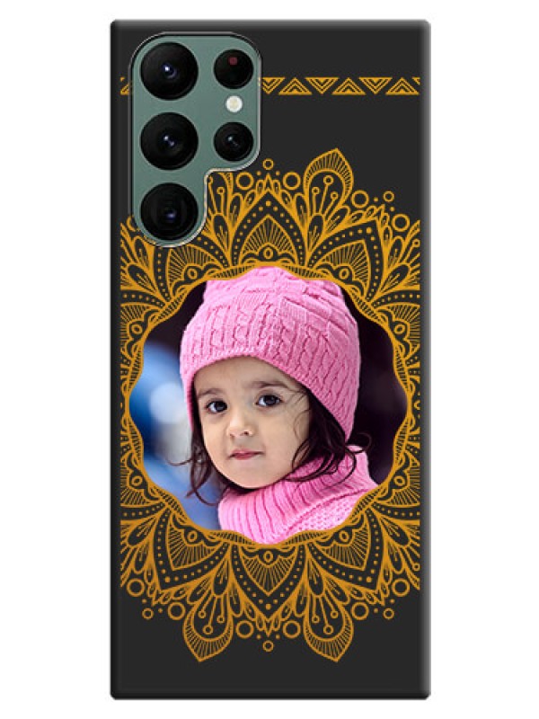 Custom Round Image with Floral Design on Photo on Space Black Soft Matte Mobile Cover - Galaxy S22 Ultra 5G