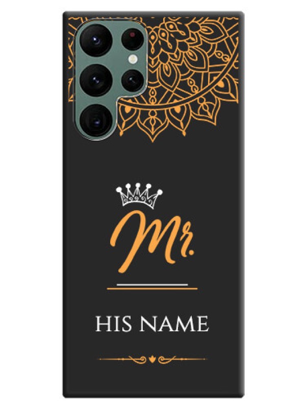 Custom Mr Name with Floral Design on Personalised Space Black Soft Matte Cases - Galaxy S22 Ultra 5G