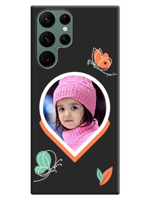 Custom Upload Pic With Simple Butterly Design On Space Black Personalized Soft Matte Phone Covers -Samsung Galaxy S22 Ultra 5G