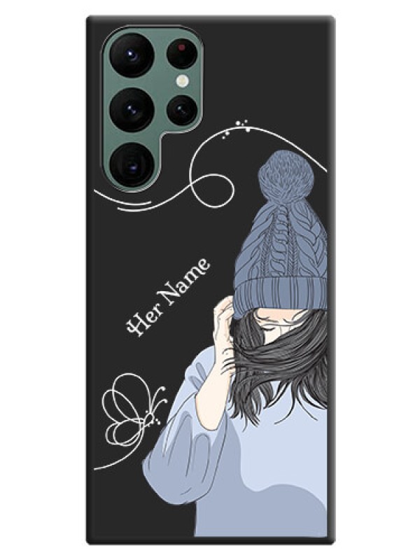 Custom Girl With Blue Winter Outfiit Custom Text Design On Space Black Personalized Soft Matte Phone Covers -Samsung Galaxy S22 Ultra 5G