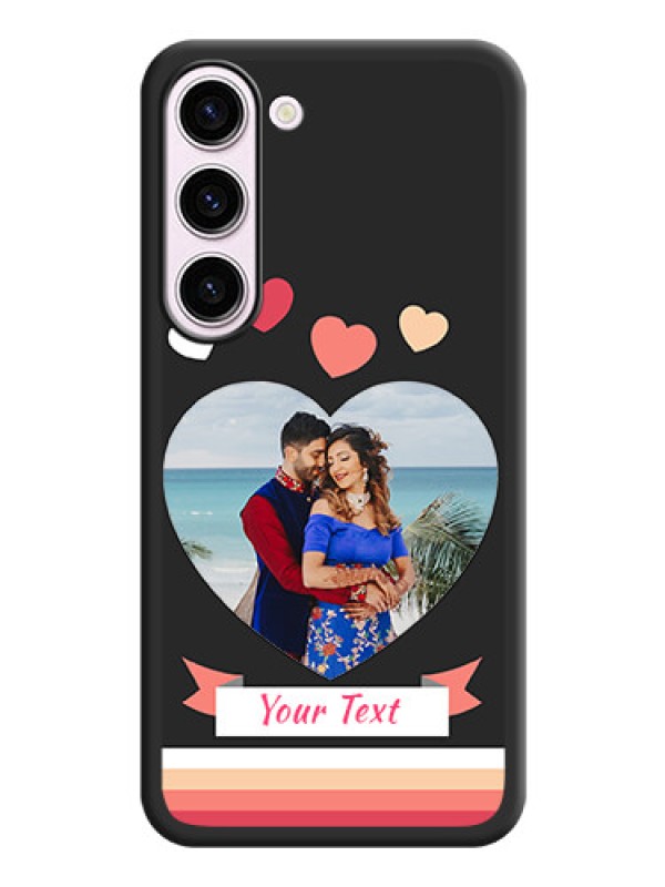 Custom Love Shaped Photo with Colorful Stripes on Personalised Space Black Soft Matte Cases - Samsung Galaxy S23 5G