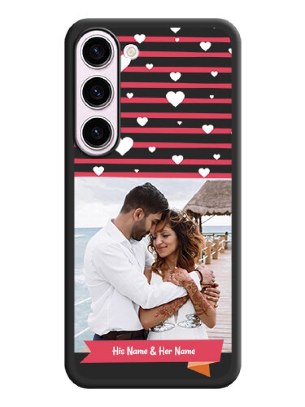 Custom White Color Love Symbols with Pink Lines Pattern on Space Black Custom Soft Matte Phone Cases - Samsung Galaxy S23 5G