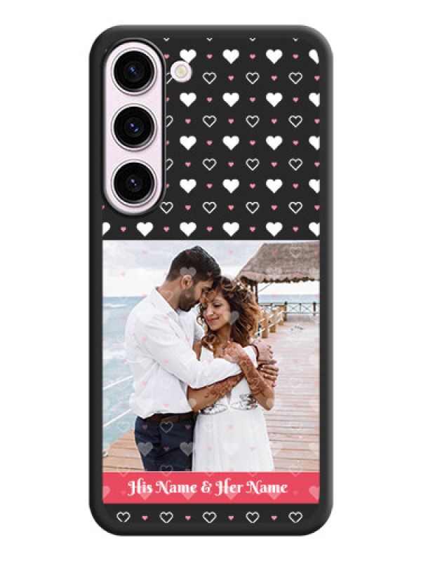 Custom White Color Love Symbols with Text Design on Photo on Space Black Soft Matte Phone Cover - Samsung Galaxy S23 5G