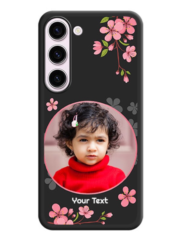 Custom Round Image with Pink Color Floral Design on Photo on Space Black Soft Matte Back Cover - Samsung Galaxy S23 5G