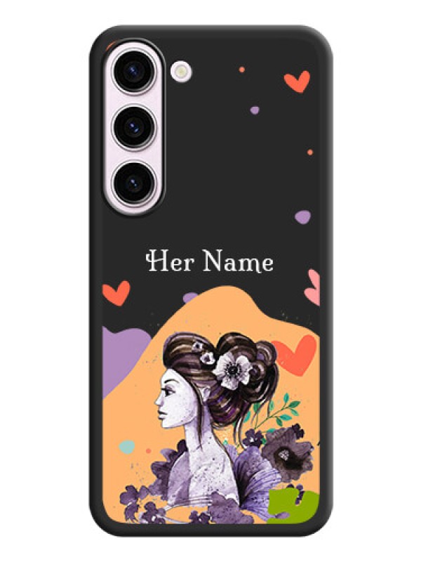 Custom Namecase For Her With Fancy Lady Image On Space Black Personalized Soft Matte Phone Covers -Samsung Galaxy S23 5G