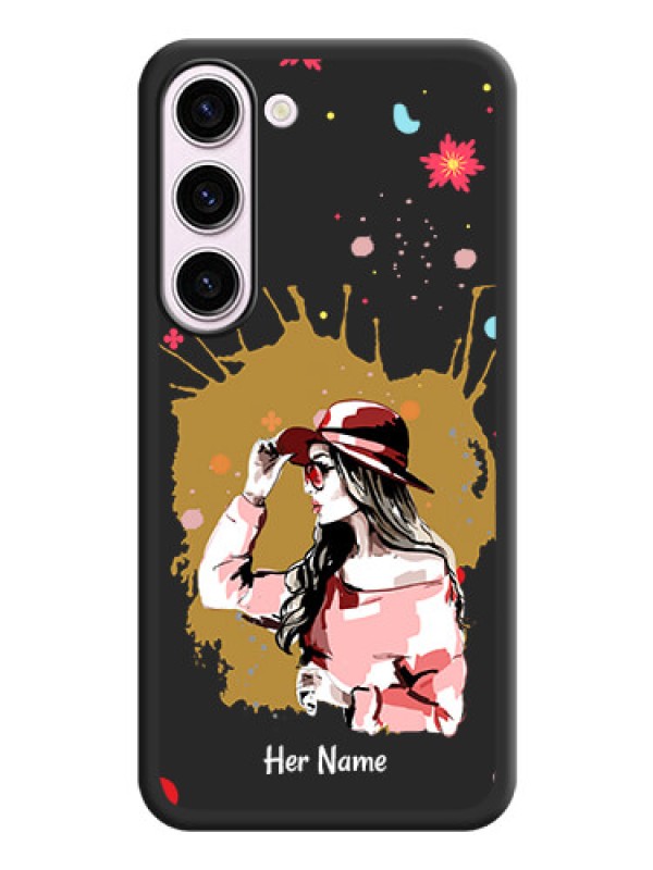 Custom Mordern Lady With Color Splash Background With Custom Text On Space Black Personalized Soft Matte Phone Covers -Samsung Galaxy S23 5G