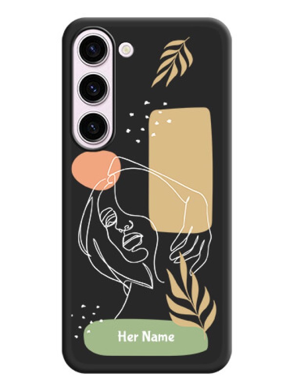 Custom Custom Text With Line Art Of Women & Leaves Design On Space Black Personalized Soft Matte Phone Covers -Samsung Galaxy S23 5G