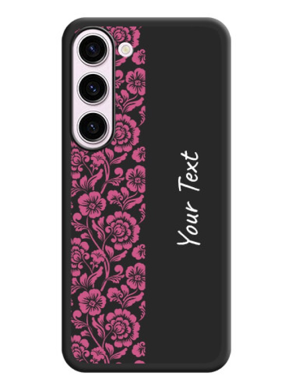 Custom Pink Floral Pattern Design With Custom Text On Space Black Personalized Soft Matte Phone Covers -Samsung Galaxy S23 5G