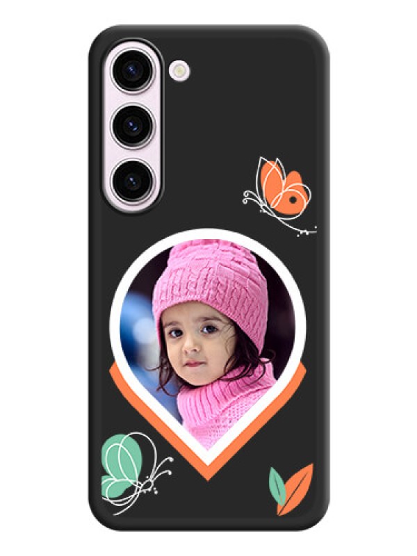 Custom Upload Pic With Simple Butterly Design On Space Black Personalized Soft Matte Phone Covers -Samsung Galaxy S23 5G