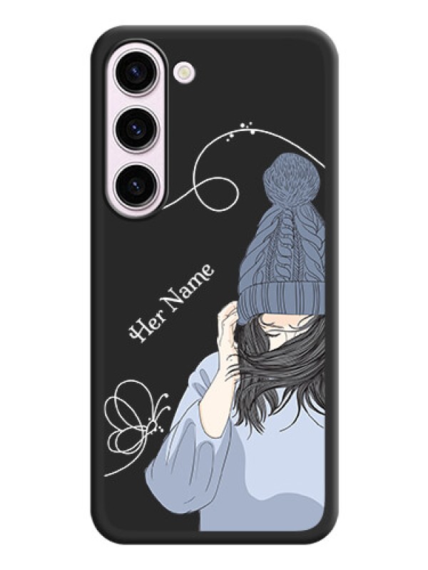 Custom Girl With Blue Winter Outfiit Custom Text Design On Space Black Personalized Soft Matte Phone Covers -Samsung Galaxy S23 5G