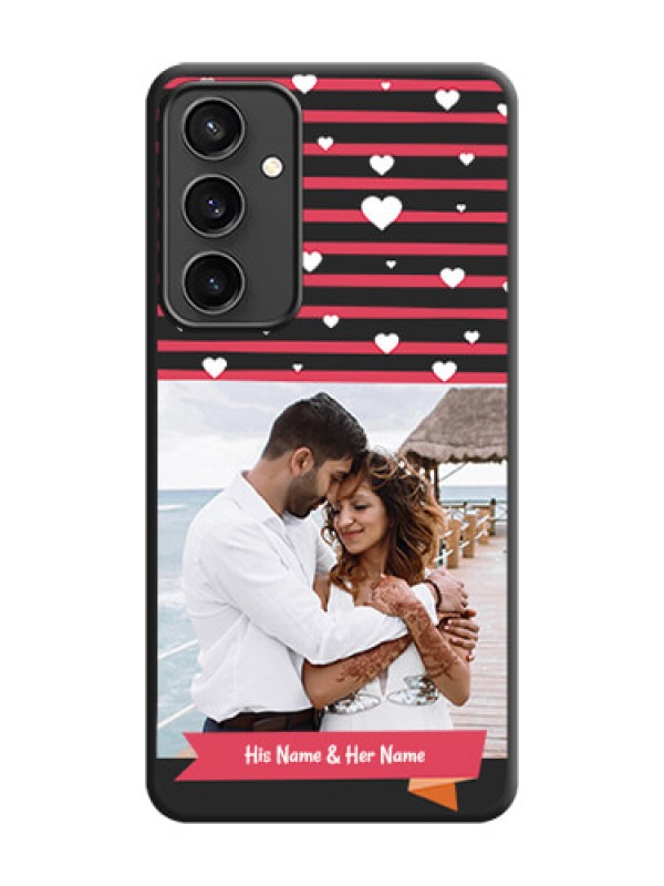 Custom White Color Love Symbols with Pink Lines Pattern on Space Black Custom Soft Matte Phone Cases - Galaxy S23 FE 5G