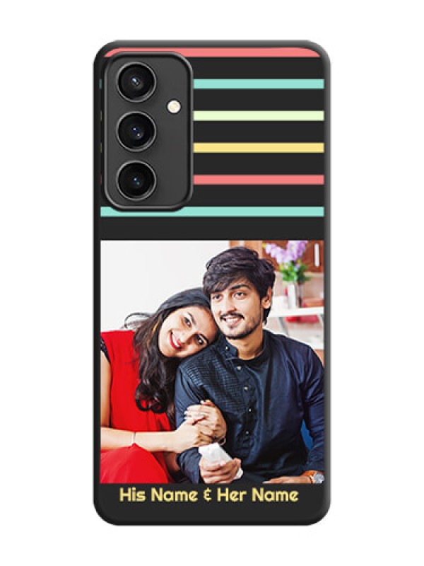 Custom Color Stripes with Photo and Text - Photo on Space Black Soft Matte Mobile Case - Galaxy S23 FE 5G
