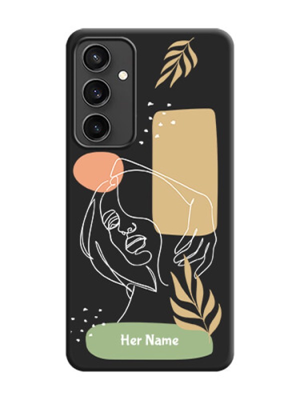 Custom Custom Text With Line Art Of Women & Leaves Design On Space Black Personalized Soft Matte Phone Covers - Galaxy S23 FE 5G
