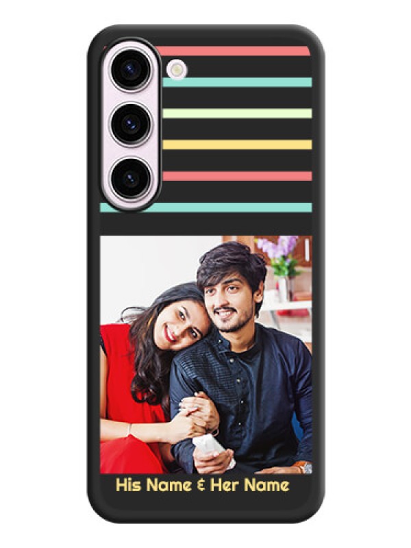 Custom Color Stripes with Photo and Text on Photo on Space Black Soft Matte Mobile Case - Samsung Galaxy S23 Plus 5G