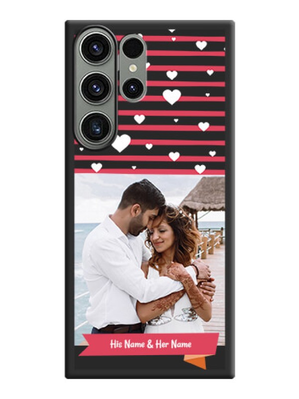 Custom White Color Love Symbols with Pink Lines Pattern on Space Black Custom Soft Matte Phone Cases - Samsung Galaxy S23 Ultra 5G