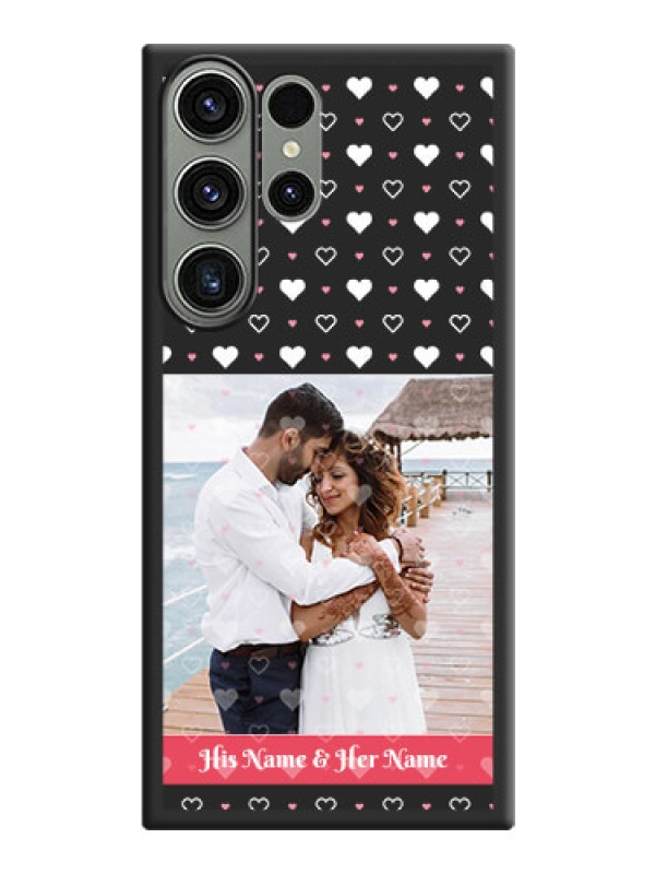Custom White Color Love Symbols with Text Design on Photo on Space Black Soft Matte Phone Cover - Samsung Galaxy S23 Ultra 5G