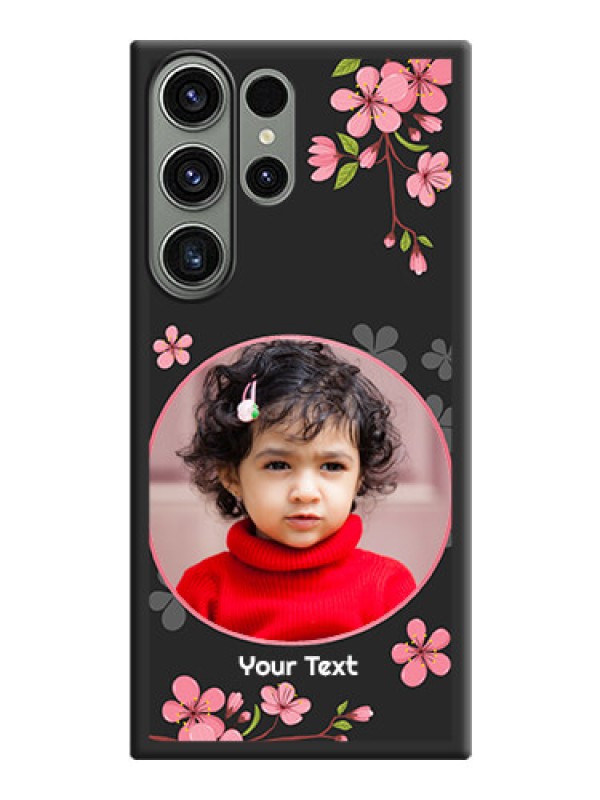 Custom Round Image with Pink Color Floral Design on Photo on Space Black Soft Matte Back Cover - Samsung Galaxy S23 Ultra 5G