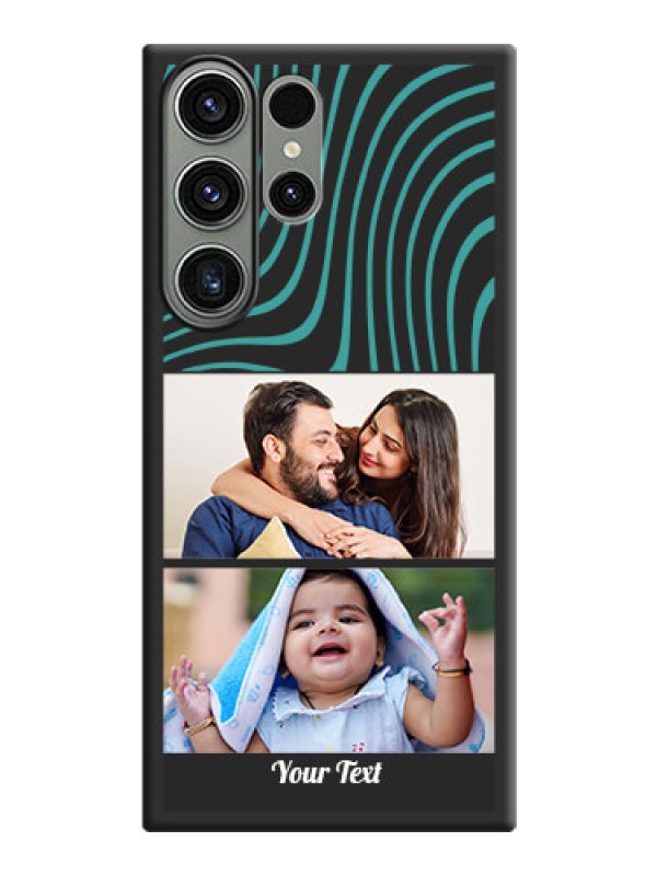 Custom Wave Pattern with 2 Image Holder on Space Black Personalized Soft Matte Phone Covers - Samsung Galaxy S23 Ultra 5G