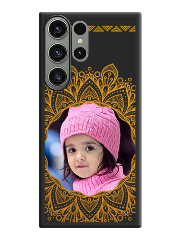 Custom Round Image with Floral Design on Photo on Space Black Soft Matte Mobile Cover - Samsung Galaxy S23 Ultra 5G