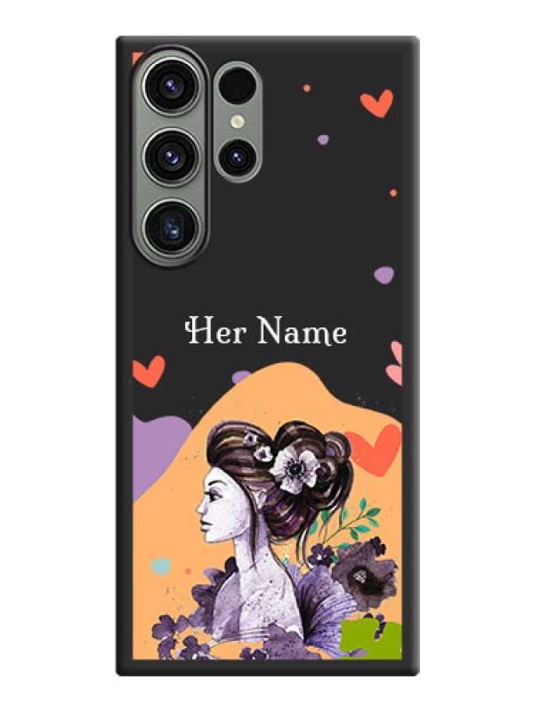 Custom Namecase For Her With Fancy Lady Image On Space Black Personalized Soft Matte Phone Covers -Samsung Galaxy S23 Ultra 5G