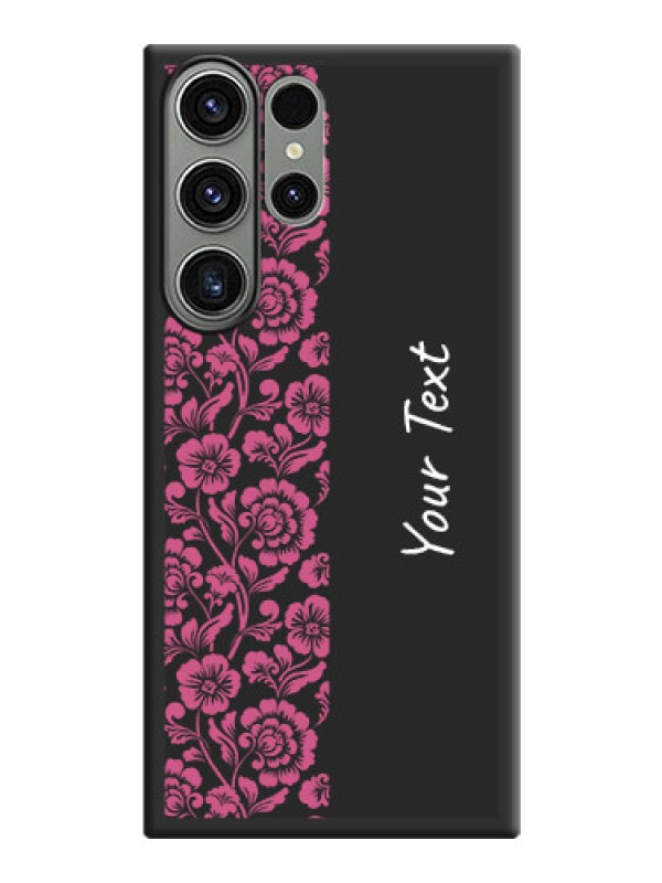 Custom Pink Floral Pattern Design With Custom Text On Space Black Personalized Soft Matte Phone Covers -Samsung Galaxy S23 Ultra 5G