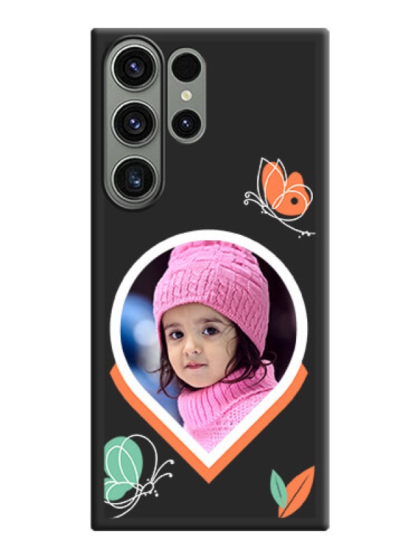 Custom Upload Pic With Simple Butterly Design On Space Black Personalized Soft Matte Phone Covers -Samsung Galaxy S23 Ultra 5G