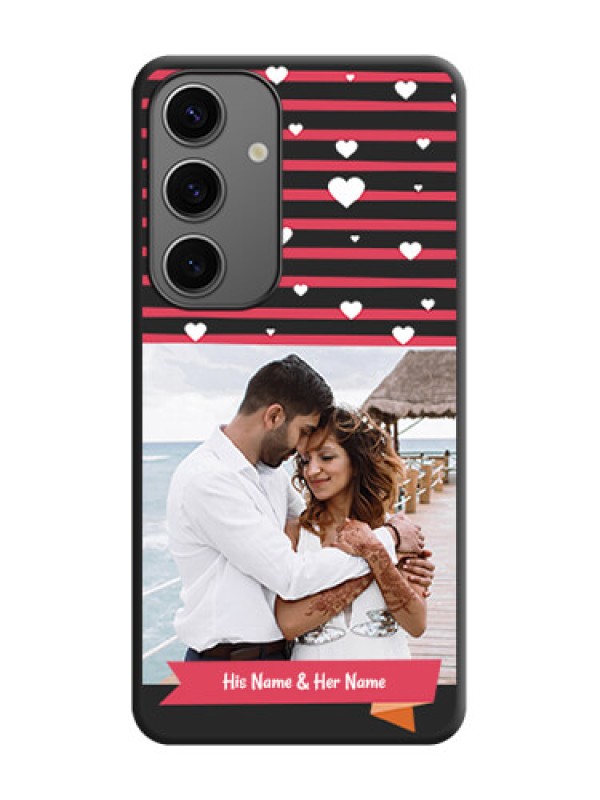 Custom White Color Love Symbols with Pink Lines Pattern on Space Black Custom Soft Matte Phone Cases - Galaxy S24 5G