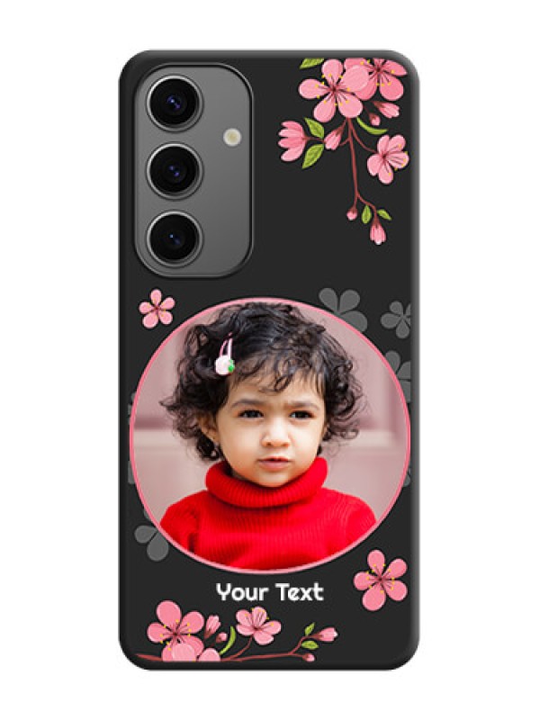 Custom Round Image with Pink Color Floral Design - Photo on Space Black Soft Matte Back Cover - Galaxy S24 5G