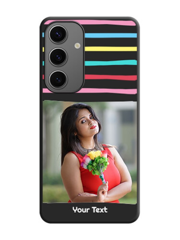 Custom Multicolor Lines with Image on Space Black Personalized Soft Matte Phone Covers - Galaxy S24 5G