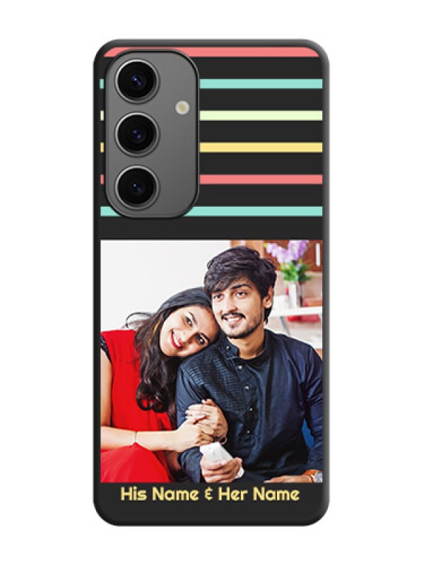 Custom Color Stripes with Photo and Text - Photo on Space Black Soft Matte Mobile Case - Galaxy S24 5G