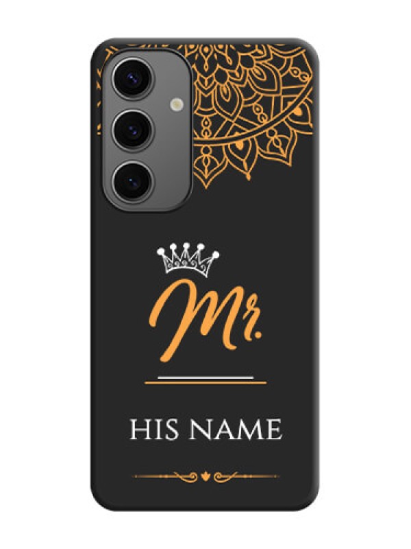 Custom Mr Name with Floral Design on Personalised Space Black Soft Matte Cases - Galaxy S24 5G