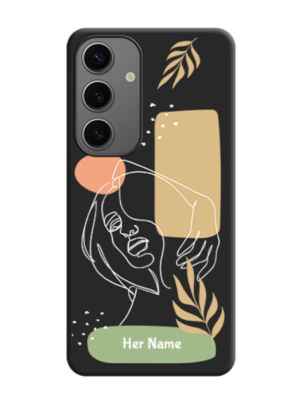 Custom Custom Text With Line Art Of Women & Leaves Design On Space Black Personalized Soft Matte Phone Covers - Galaxy S24 5G