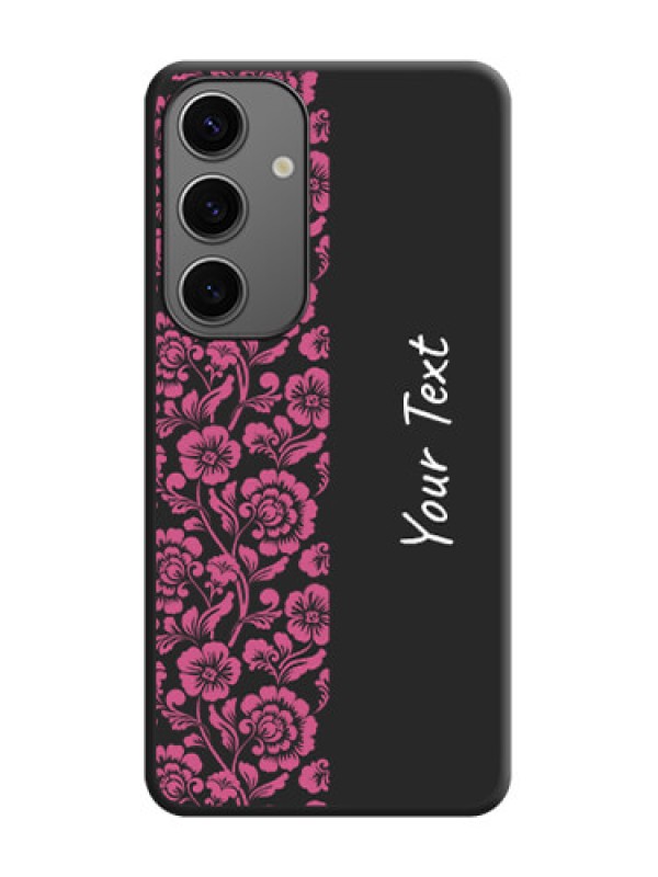 Custom Pink Floral Pattern Design With Custom Text On Space Black Personalized Soft Matte Phone Covers - Galaxy S24 5G