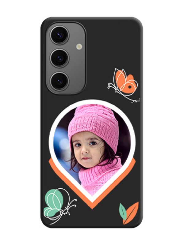 Custom Upload Pic With Simple Butterly Design On Space Black Personalized Soft Matte Phone Covers - Galaxy S24 5G