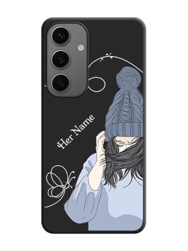 Custom Girl With Blue Winter Outfiit Custom Text Design On Space Black Personalized Soft Matte Phone Covers - Galaxy S24 5G
