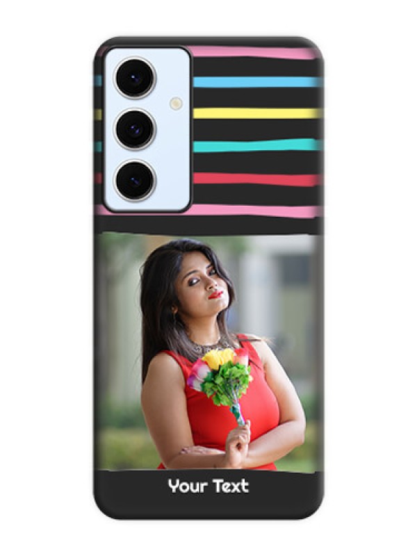 Custom Multicolor Lines with Image On Space Black Custom Soft Matte Mobile Back Cover - Galaxy S24 FE 5G