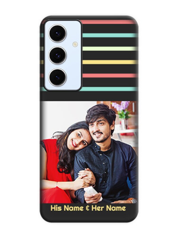 Custom Color Stripes with Photo and Text on Photo On Space Black Custom Soft Matte Mobile Back Cover - Galaxy S24 FE 5G