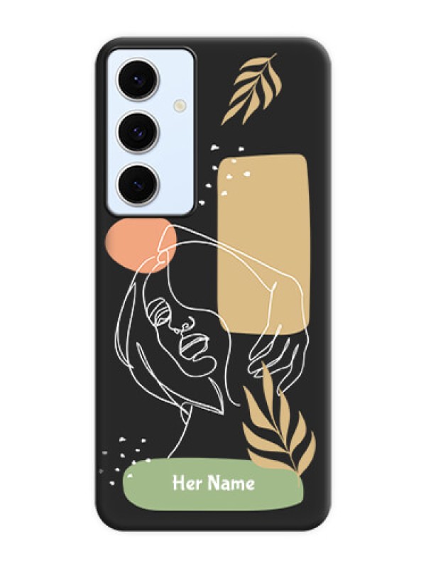 Custom Custom Text With Line Art Of Women & Leaves Design On Space Black Custom Soft Matte Mobile Back Cover - Galaxy S24 FE 5G