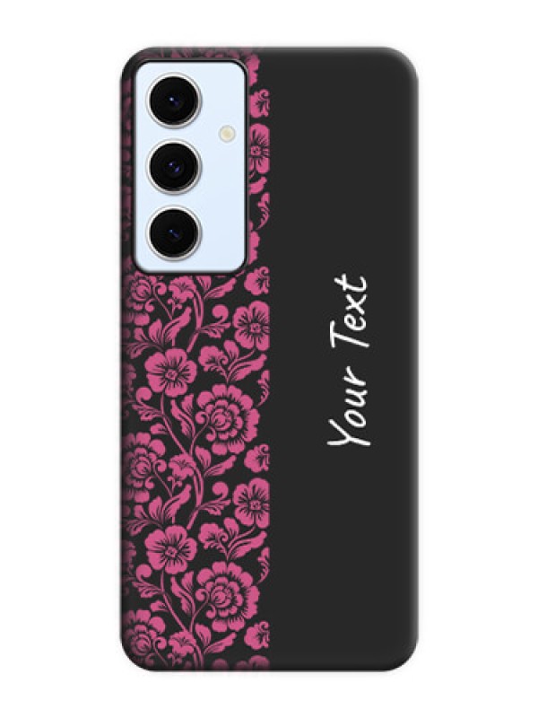 Custom Pink Floral Pattern Design With Custom Text On Space Black Custom Soft Matte Mobile Back Cover - Galaxy S24 FE 5G