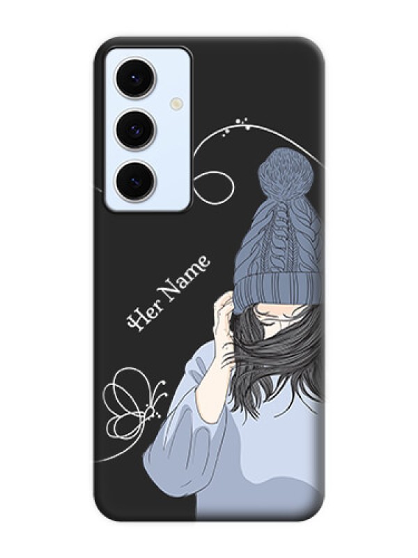 Custom Girl With Blue Winter Outfiit Custom Text Design On Space Black Custom Soft Matte Mobile Back Cover - Galaxy S24 FE 5G