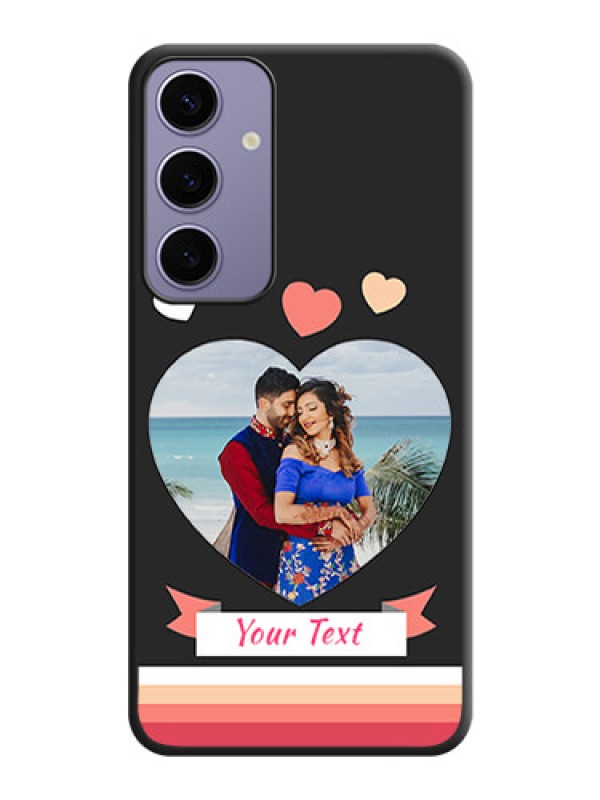 Custom Love Shaped Photo with Colorful Stripes on Personalised Space Black Soft Matte Cases - Galaxy S24 Plus 5G
