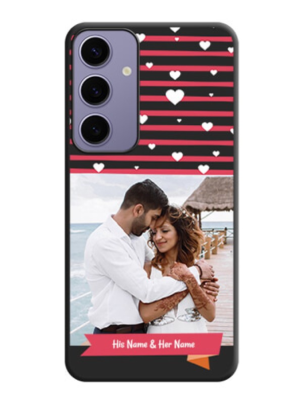 Custom White Color Love Symbols with Pink Lines Pattern on Space Black Custom Soft Matte Phone Cases - Galaxy S24 Plus 5G