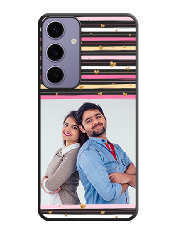 Custom Multicolor Lines and Golden Love Symbols Design - Photo on Space Black Soft Matte Mobile Cover - Galaxy S24 Plus 5G