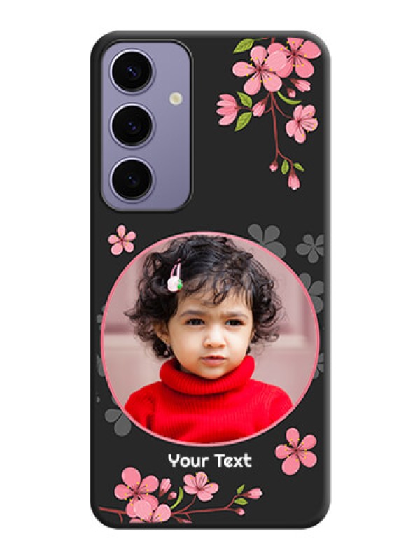 Custom Round Image with Pink Color Floral Design - Photo on Space Black Soft Matte Back Cover - Galaxy S24 Plus 5G