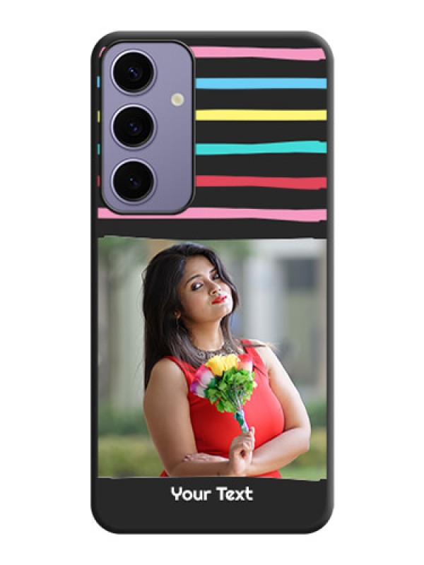 Custom Multicolor Lines with Image on Space Black Personalized Soft Matte Phone Covers - Galaxy S24 Plus 5G