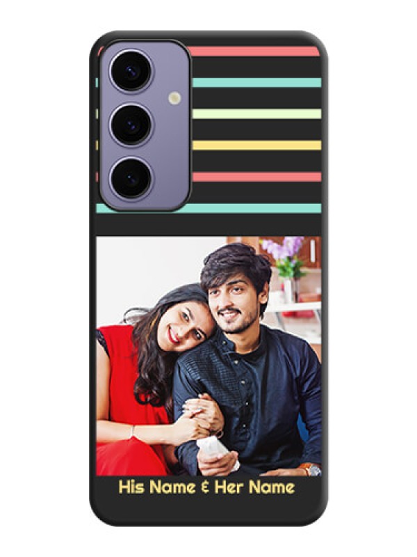 Custom Color Stripes with Photo and Text - Photo on Space Black Soft Matte Mobile Case - Galaxy S24 Plus 5G