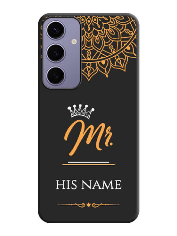Custom Mr Name with Floral Design on Personalised Space Black Soft Matte Cases - Galaxy S24 Plus 5G