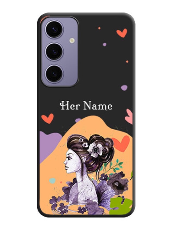 Custom Namecase For Her With Fancy Lady Image On Space Black Personalized Soft Matte Phone Covers - Galaxy S24 Plus 5G
